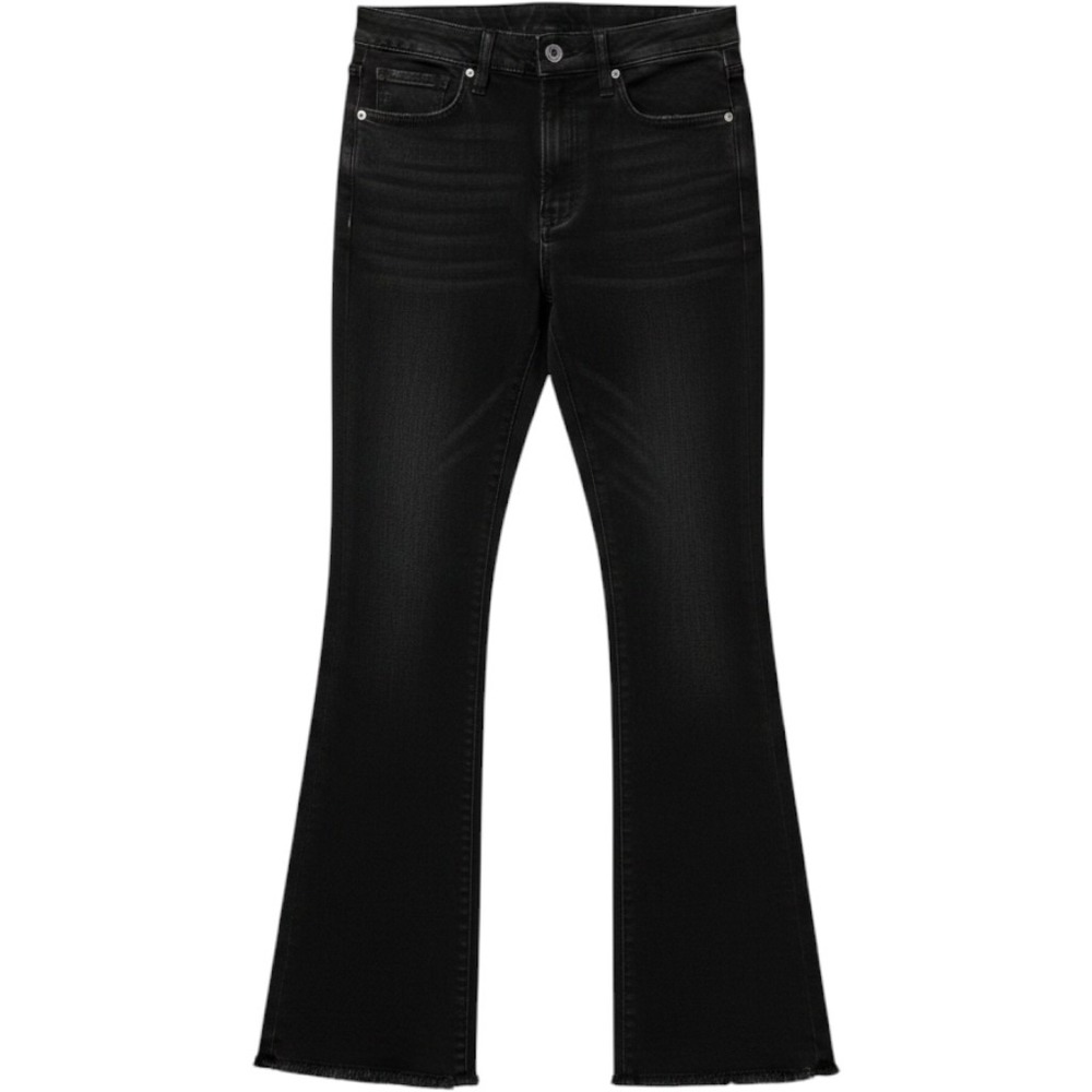 Red Bottoms Black Flare Jeans High Rise Raw Hem Stretch Denim Size 13/31